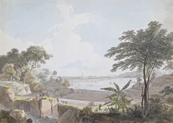 A Kanton folyó látképe, Whampoa közelében, Kína, 1785-94 körül (wc és grafit, fektetett papír)